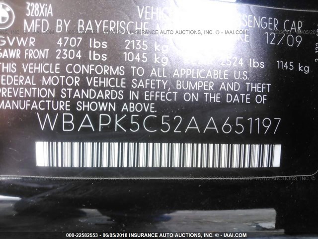 WBAPK5C52AA651197 - 2010 BMW 328 XI SULEV BLACK photo 9