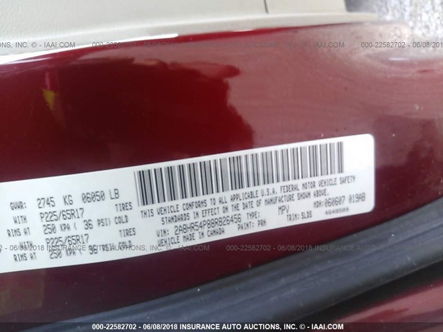 2A8HR54P88R826456 - 2008 CHRYSLER TOWN & COUNTRY TOURING MAROON photo 9