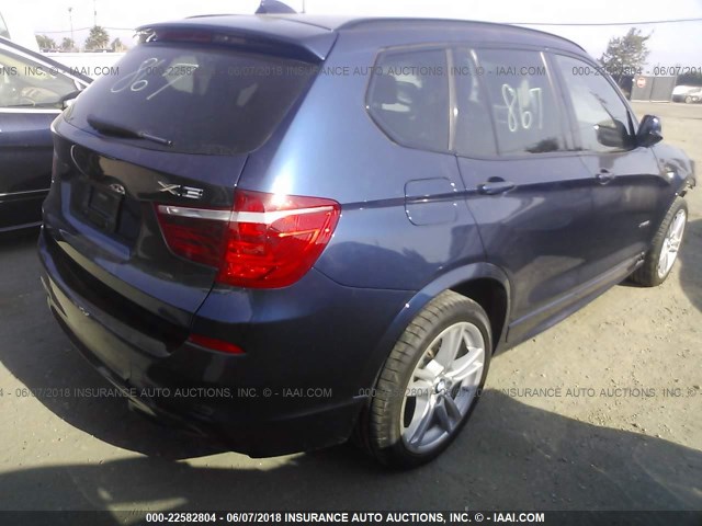 5UXWX9C56E0D30039 - 2014 BMW X3 XDRIVE28I BLUE photo 4