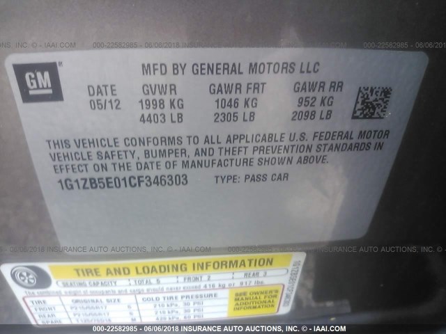 1G1ZB5E01CF346303 - 2012 CHEVROLET MALIBU LS Qəhvəyi foto 9