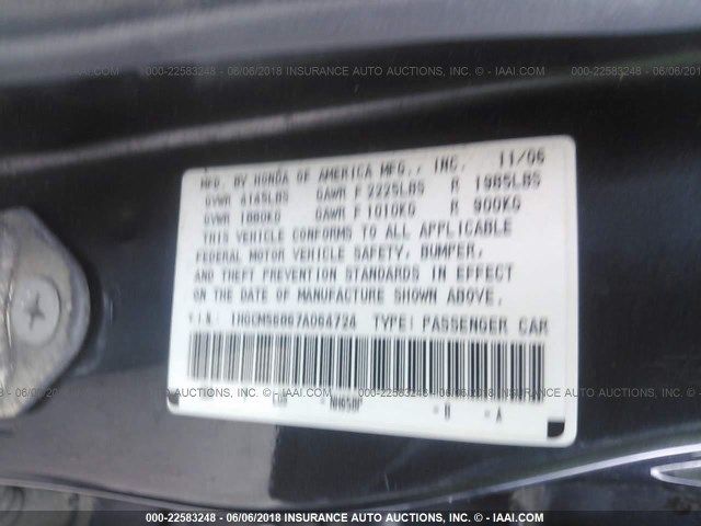 1HGCM56867A064724 - 2007 HONDA ACCORD EX GRAY photo 9