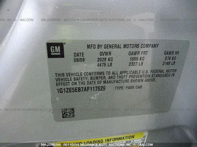 1G1ZE5EB7AF117629 - 2010 CHEVROLET MALIBU LTZ 银色 照片 9