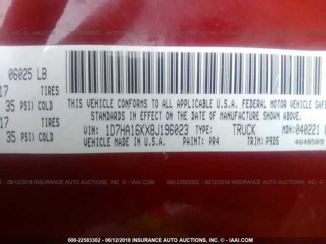 1D7HA16KX8J196023 - 2008 DODGE RAM 1500 ST RED photo 9