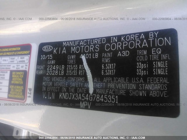 KNDJX3A54G7845351 - 2016 KIA SOUL ! SILVER photo 9