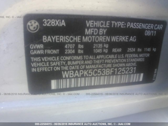 WBAPK5C53BF125231 - 2011 BMW 328 XI SULEV SILVER photo 9