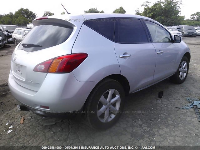 JN8AZ18W79W208335 - 2009 NISSAN MURANO S/SL/LE SILVER photo 4