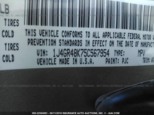 1J4GR48K75C567954 - 2005 JEEP GRAND CHEROKEE LAREDO/COLUMBIA/FREEDOM 棕色 照片 9