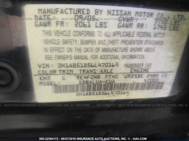 3N1AB51D56L470164 - 2006 NISSAN SENTRA SE-R SPEC V BLACK photo 9