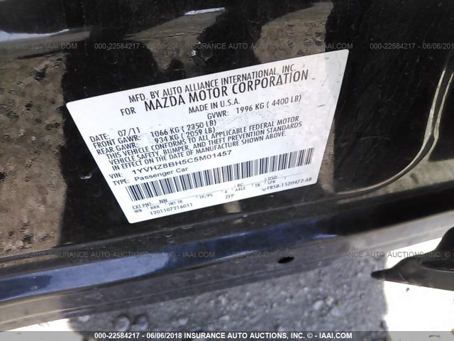 1YVHZ8BH5C5M01457 - 2012 MAZDA 6 I BLACK photo 9