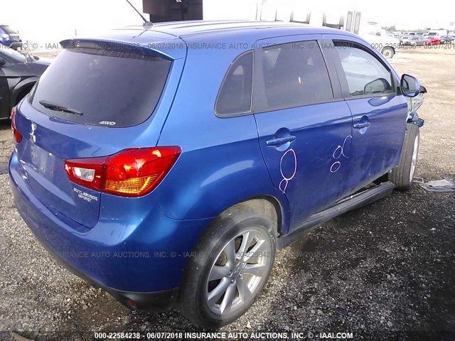 4A4AR3AU2FE014161 - 2015 MITSUBISHI OUTLANDER SPORT ES BLUE photo 4