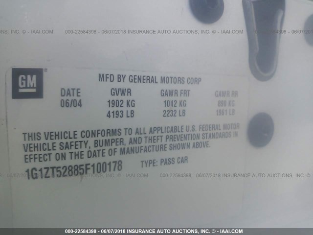 1G1ZT52885F100178 - 2005 CHEVROLET MALIBU LS 白色 照片 9