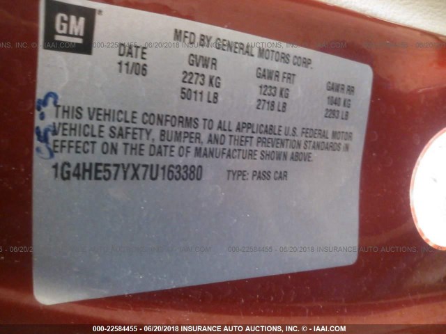 1G4HE57YX7U163380 - 2007 BUICK LUCERNE CXS RED photo 9