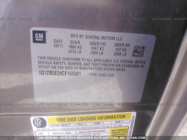 1G1ZB5E08CF166381 - 2012 CHEVROLET MALIBU LS 棕色 照片 9