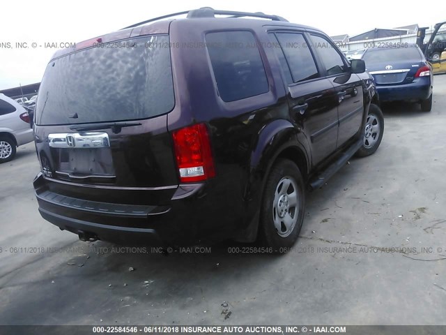 5FNYF3H28AB010495 - 2010 HONDA PILOT LX PURPLE photo 4