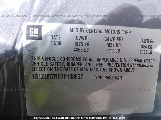 1G1ZU57N67F198657 - 2007 CHEVROLET MALIBU LTZ 灰色 照片 9