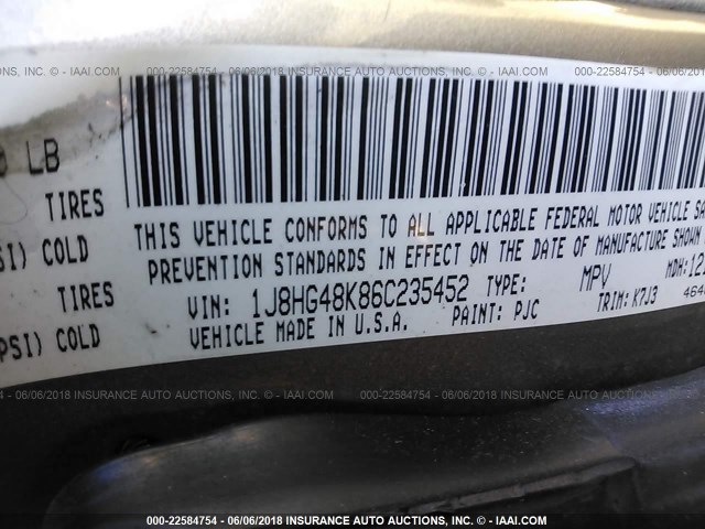 1J8HG48K86C235452 - 2006 JEEP COMMANDER ოქროსფერი ფოტო 9