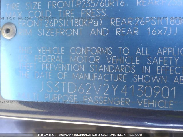 JS3TD62V2Y4130901 - 2000 SUZUKI GRAND VITARA JLX/LIMITED/JX BLUE photo 9