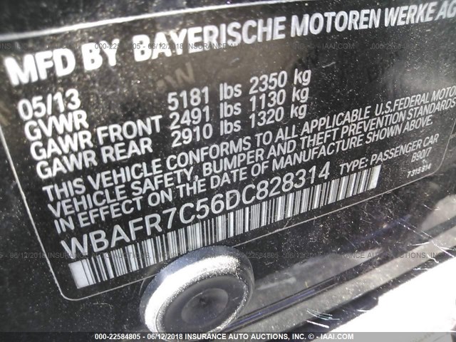 WBAFR7C56DC828314 - 2013 BMW 535 I GRAY photo 9