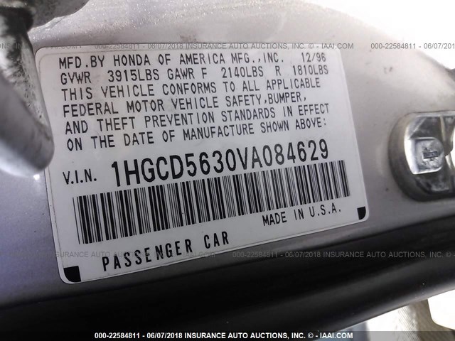 1HGCD5630VA084629 - 1997 HONDA ACCORD LX/EX SILVER photo 9