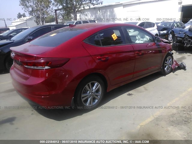 KMHD84LF3JU474905 - 2018 HYUNDAI ELANTRA SEL/VALUE/LIMITED RED photo 4