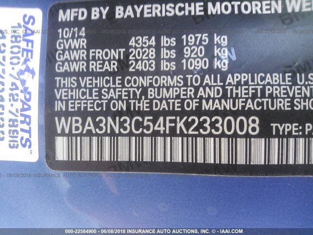 WBA3N3C54FK233008 - 2015 BMW 428 I ლურჯი ფოტო 9