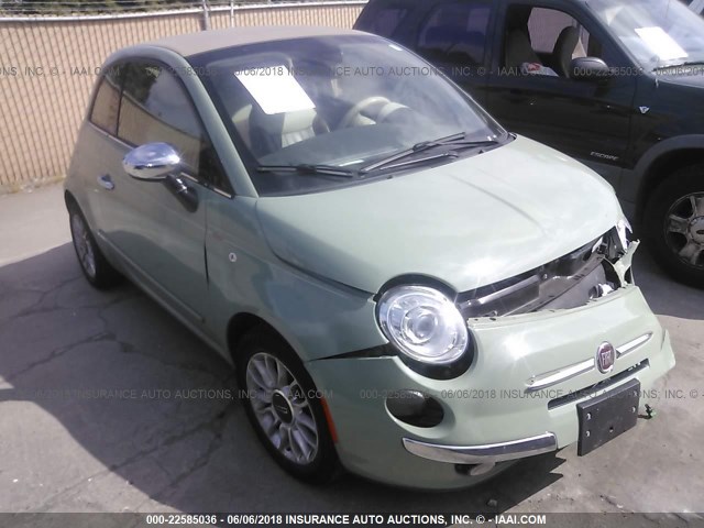 3C3CFFER9DT693282 - 2013 FIAT 500 LOUNGE GREEN photo 1