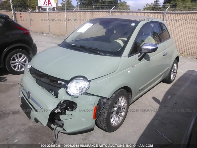 3C3CFFER9DT693282 - 2013 FIAT 500 LOUNGE GREEN photo 2