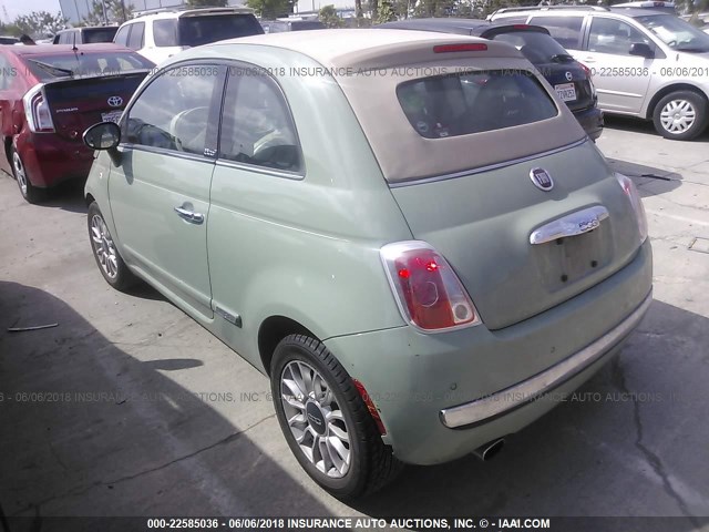 3C3CFFER9DT693282 - 2013 FIAT 500 LOUNGE GREEN photo 3