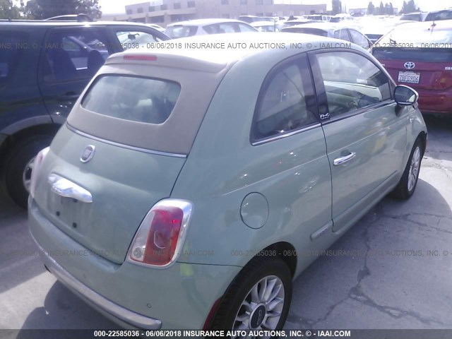 3C3CFFER9DT693282 - 2013 FIAT 500 LOUNGE GREEN photo 4