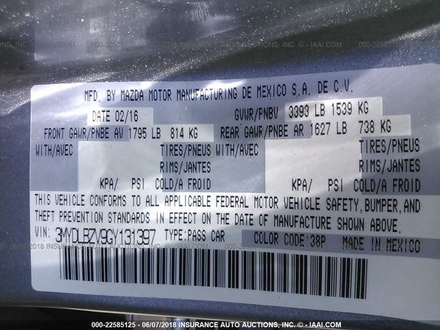 3MYDLBZV9GY131397 - 2016 TOYOTA SCION IA SILVER photo 9