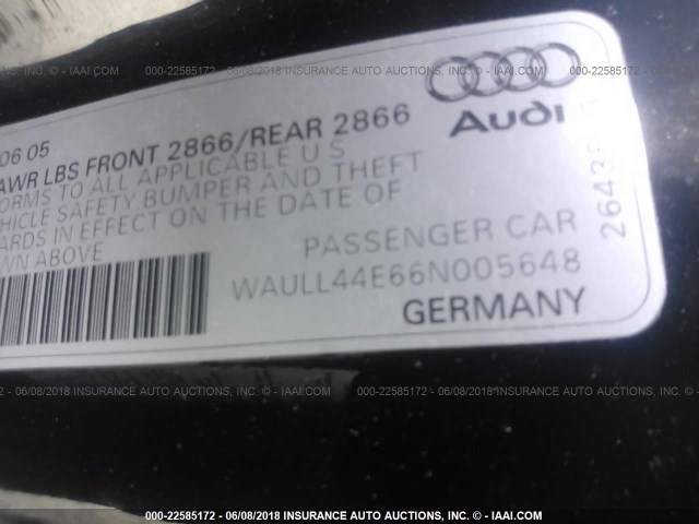 WAULL44E66N005648 - 2006 AUDI A8 4.2 QUATTRO BLACK photo 9