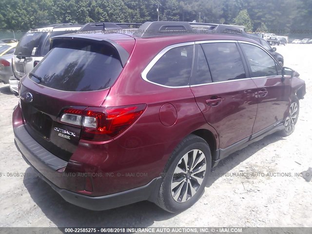 4S4BSANC5H3372211 - 2017 SUBARU OUTBACK 2.5I LIMITED RED photo 4