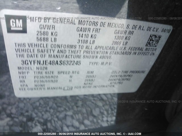 3GYFNJE48AS632245 - 2010 CADILLAC SRX PERFORMANCE COLLECTION Сұр фото 9