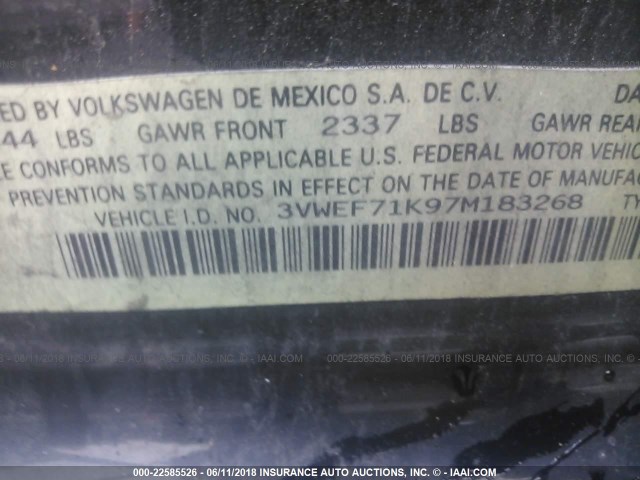 3VWEF71K97M183268 - 2007 VOLKSWAGEN JETTA WOLFSBURG BLACK photo 9