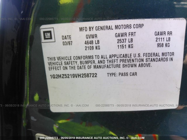 1G2HZ5219VH258722 - 1997 PONTIAC BONNEVILLE SSEI GREEN photo 9