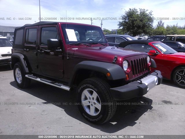 1J4BA3H17BL523922 - 2011 JEEP WRANGLER UNLIMITE SPORT BURGUNDY photo 1