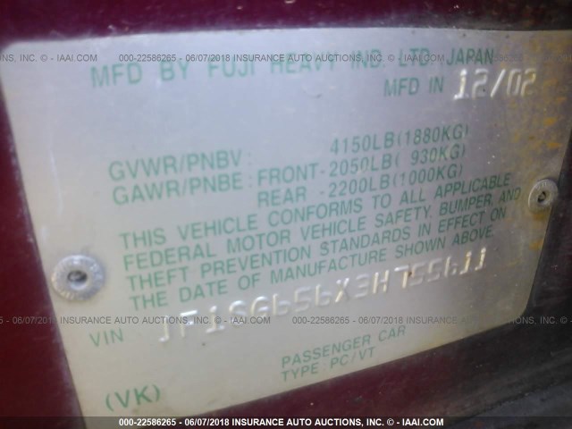 JF1SG656X3H755611 - 2003 SUBARU FORESTER 2.5XS Қызыл фото 9