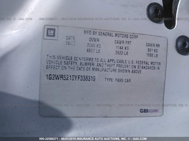 1G2WR5210YF338319 - 2000 PONTIAC GRAND PRIX GTP თეთრი ფოტო 9