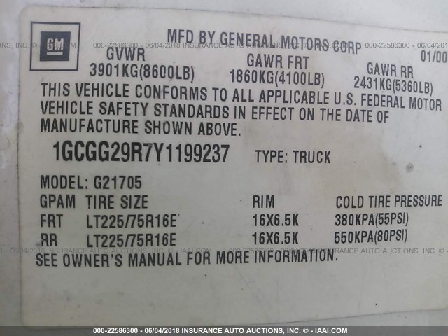 1GCGG29R7Y1199237 - 2000 CHEVROLET EXPRESS G2500  WHITE photo 9