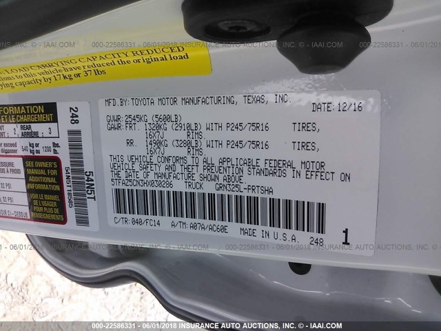 5TFAZ5CN3HX030286 - 2017 TOYOTA TACOMA DBL CAB/SR5/TRD SPORT/OR WHITE photo 9