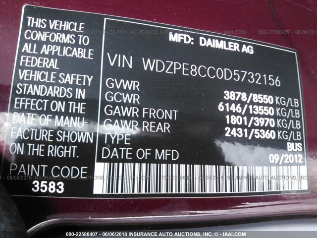 WDZPE8CC0D5732156 - 2013 MERCEDES-BENZ SPRINTER 2500 MAROON photo 9