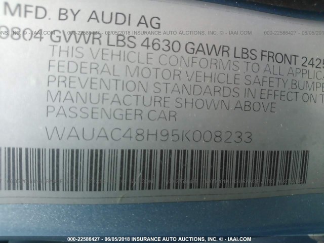 WAUAC48H95K008233 - 2005 AUDI A4 1.8 CABRIOLET BLUE photo 9