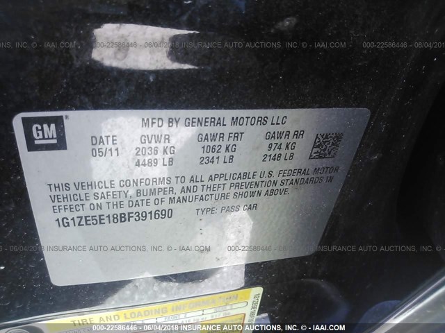 1G1ZE5E18BF391690 - 2011 CHEVROLET MALIBU LTZ 黑色 照片 9