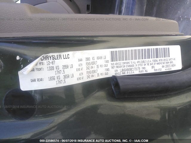 1J8HG48K88C173179 - 2008 JEEP COMMANDER SPORT მწვანე ფოტო 9