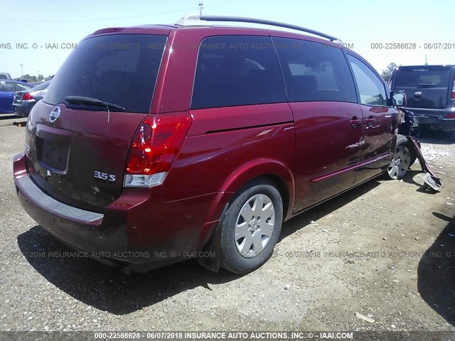 5N1BV28U95N136579 - 2005 NISSAN QUEST S/SE/SL RED photo 4