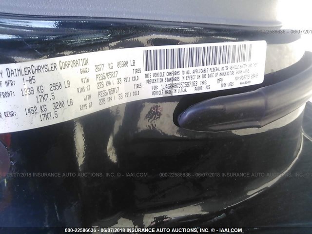 1J4GR48K55C597163 - 2005 JEEP GRAND CHEROKEE LAREDO/COLUMBIA/FREEDOM 黑色 照片 9