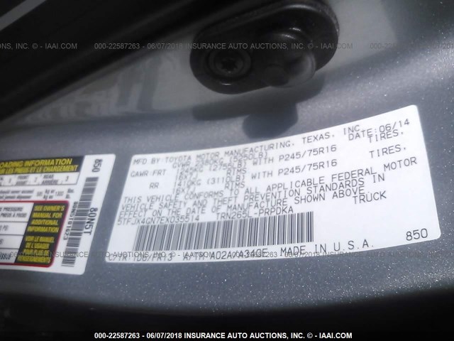 5TFJX4GN7EX035514 - 2014 TOYOTA TACOMA DOUBLE CAB ვერცხლისფერი ფოტო 9