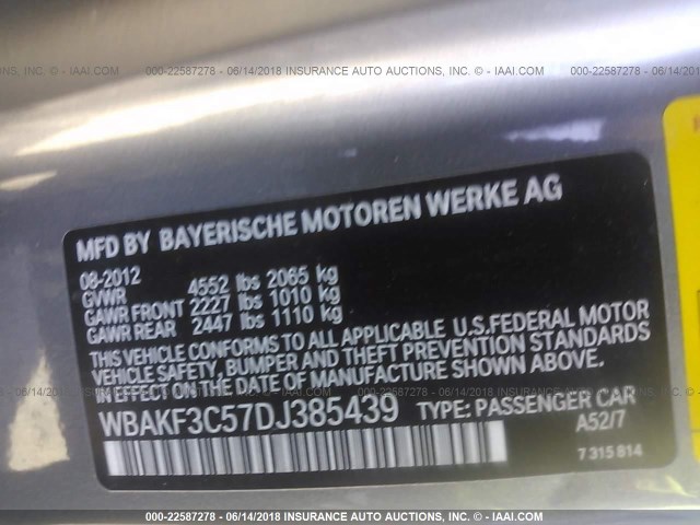 WBAKF3C57DJ385439 - 2013 BMW 328 XI GRAY photo 9