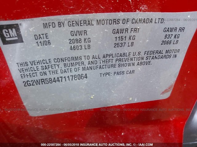 2G2WR584471178064 - 2007 PONTIAC GRAND PRIX GT RED photo 9