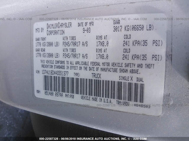 1D7HU18DX4S551377 - 2004 DODGE RAM 1500 ST/SLT SILVER photo 9